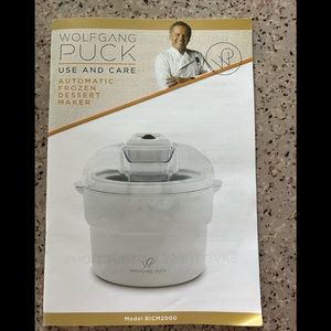 Wolfgang Puck Ice Cream Maker Mixer 1.5 Qt Frozen Dessert Iceberg Blue BICM2000